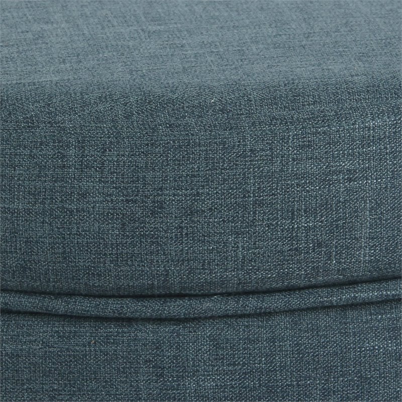 HomePop Round Transitional Wood and Fabric Storage Ottoman in Teal Blue