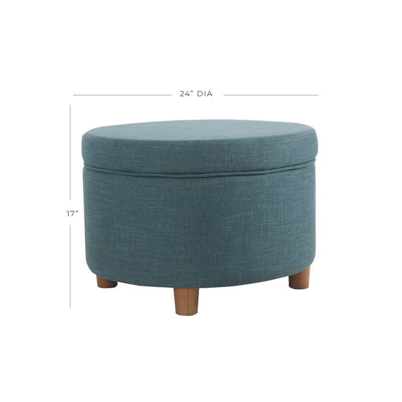 HomePop Round Transitional Wood and Fabric Storage Ottoman in Teal Blue
