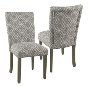 HomePop 38&quot Fabric Geometric Parsons Dining Chairs in Ash Gray (Set of 2)