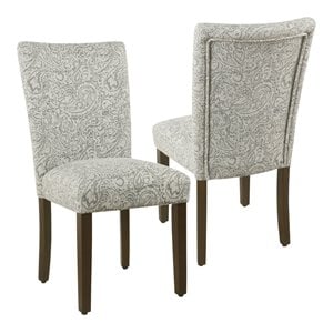 HomePop 38&quot Fabric Floral Pattern Parsons Dining Chairs in Gray (Set of 2)