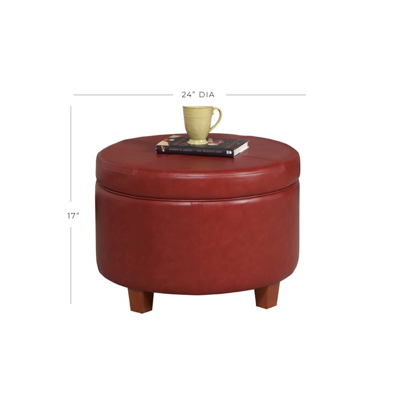 HomePop Transitional Faux Leather Large Storage Ottoman in Red