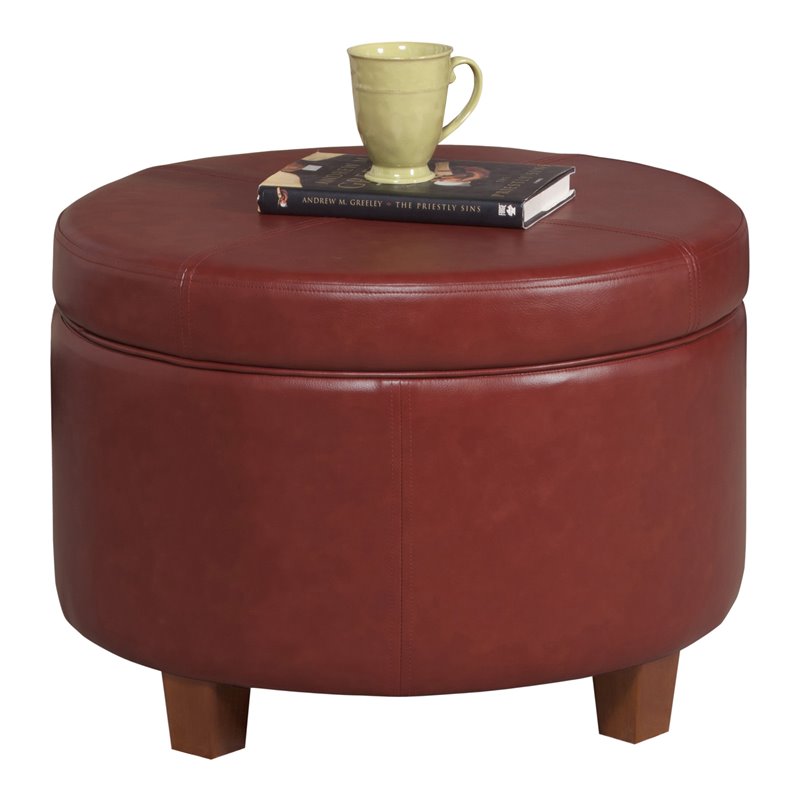 HomePop Transitional Faux Leather Large Storage Ottoman in Red