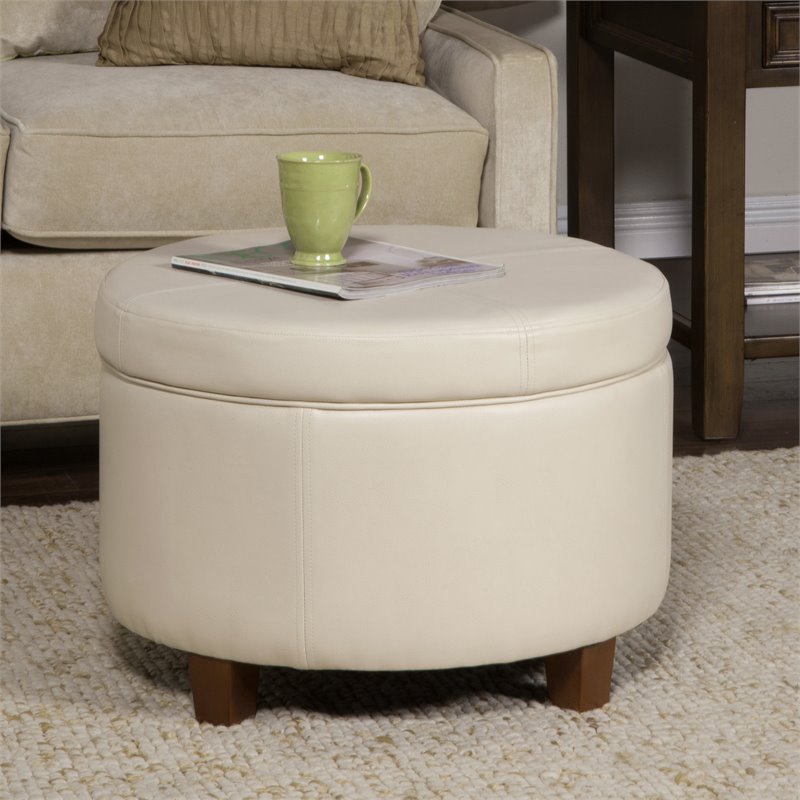 HomePop Transitional Faux Leather Large Storage Ottoman in Cream
