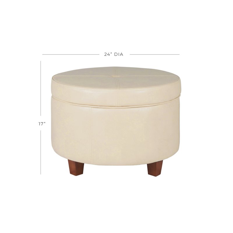 HomePop Transitional Faux Leather Large Storage Ottoman in Cream