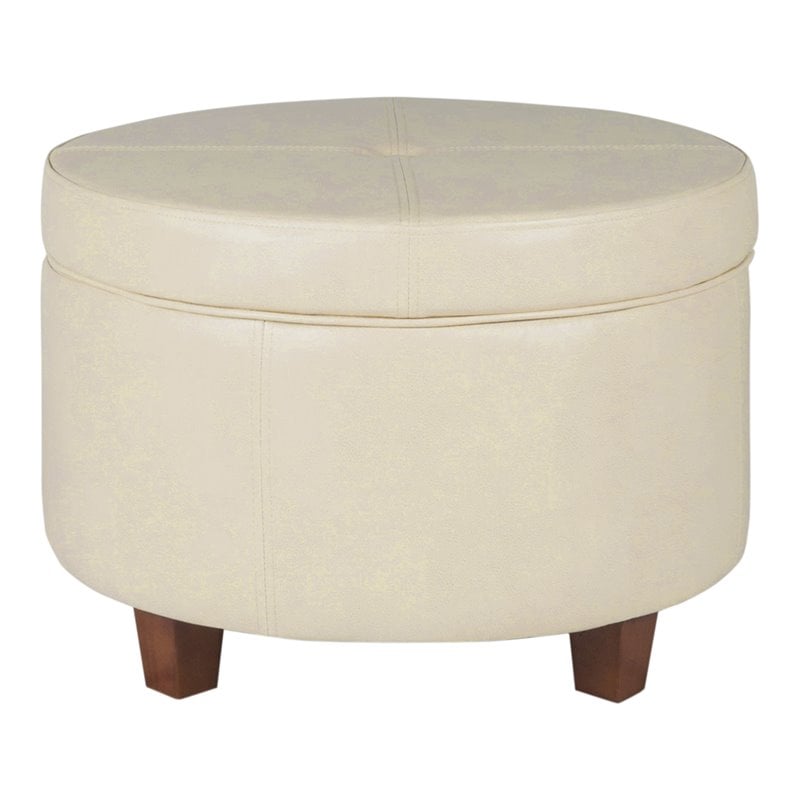 HomePop Transitional Faux Leather Large Storage Ottoman in Cream