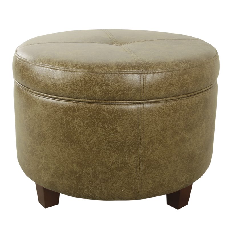 HomePop Transitional Faux Leather Large Storage Ottoman in Distressed Brown