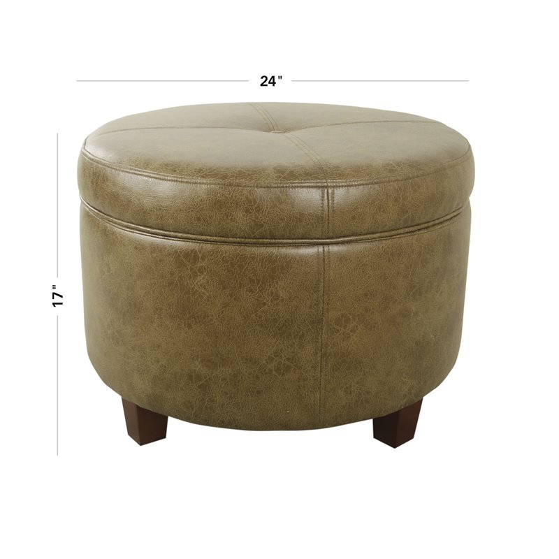 HomePop Transitional Faux Leather Large Storage Ottoman in Distressed Brown