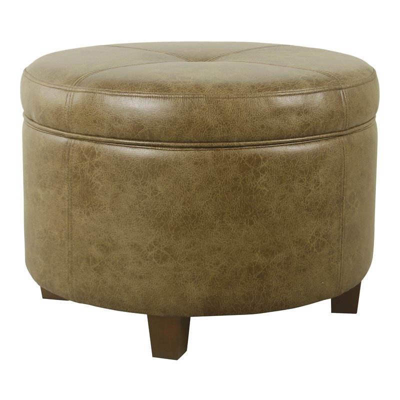 HomePop Transitional Faux Leather Large Storage Ottoman in Distressed Brown