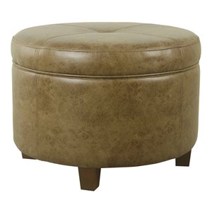 homepop transitional faux leather large storage ottoman in distressed brown