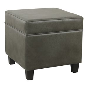 HomePop Square Transitional Faux Leather Ottoman with Lift Off Top in Gray