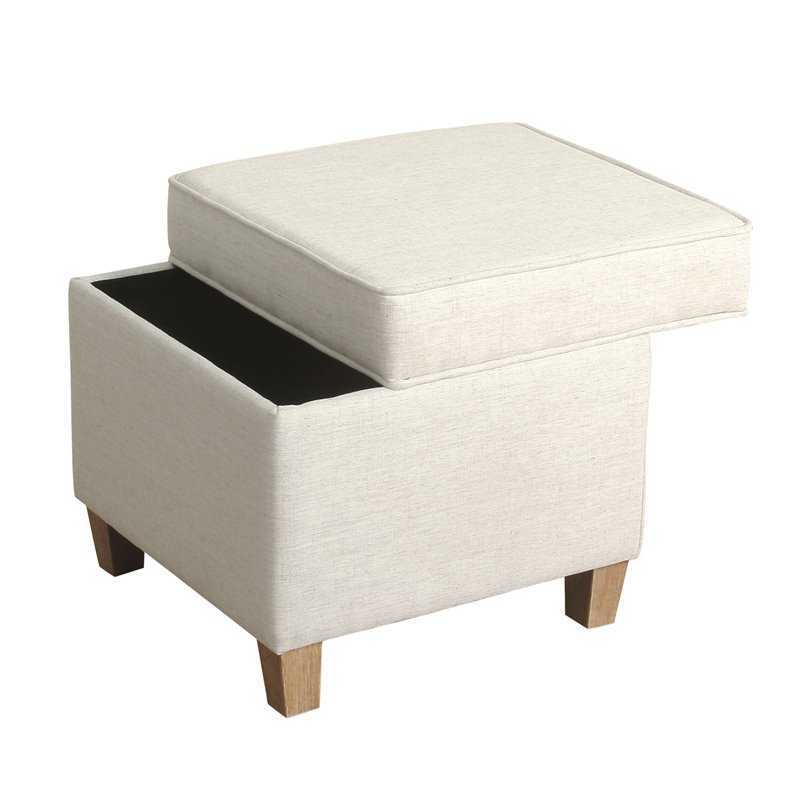 HomePop Cole Square Transitional Wood and Fabric Storage Ottoman in Cream