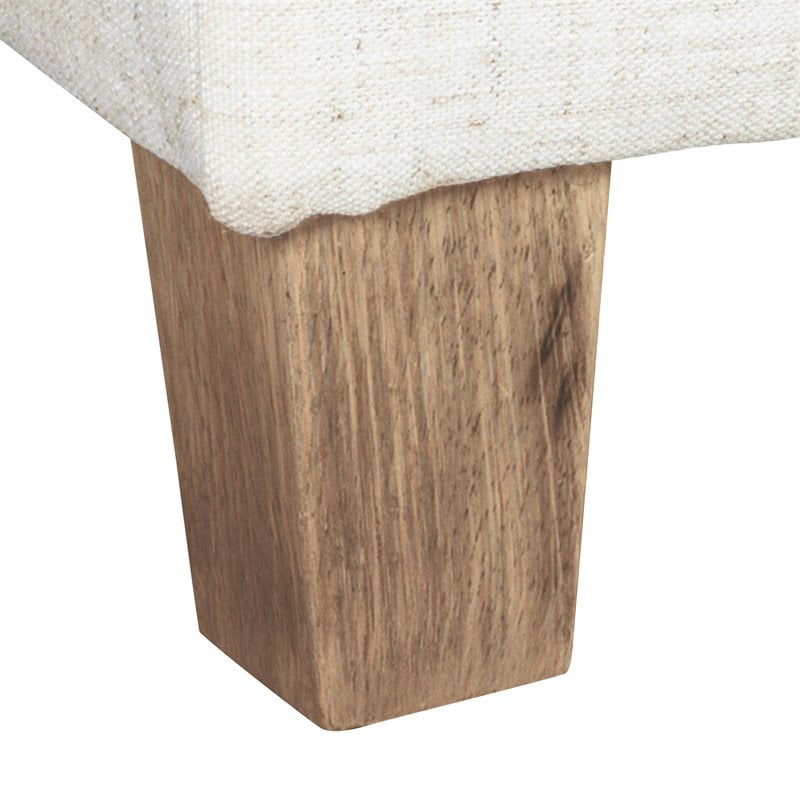 HomePop Cole Square Transitional Wood and Fabric Storage Ottoman in Cream