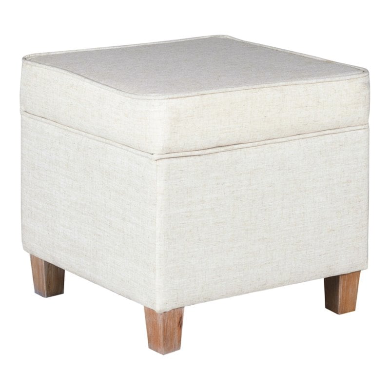 HomePop Cole Square Transitional Wood and Fabric Storage Ottoman in Cream
