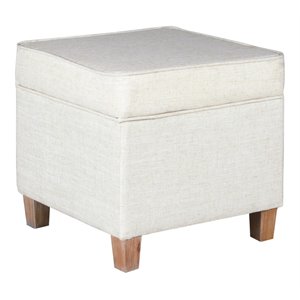 homepop cole square transitional wood and fabric storage ottoman in cream