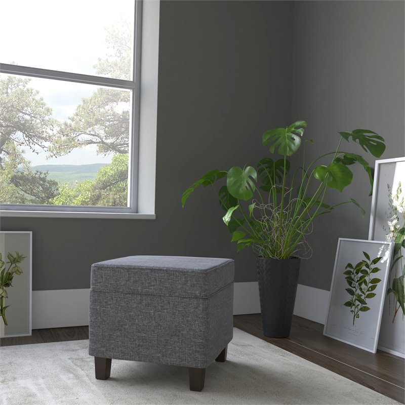 HomePop Square Transitional Wood and Fabric Lift Off Ottoman in Gray Finish