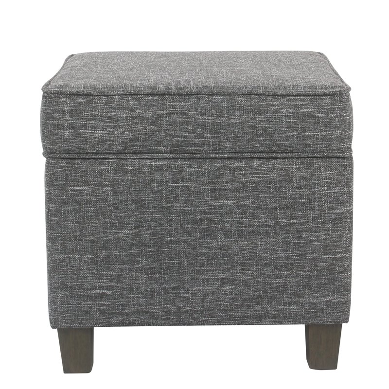 HomePop Square Transitional Wood and Fabric Lift Off Ottoman in Gray Finish