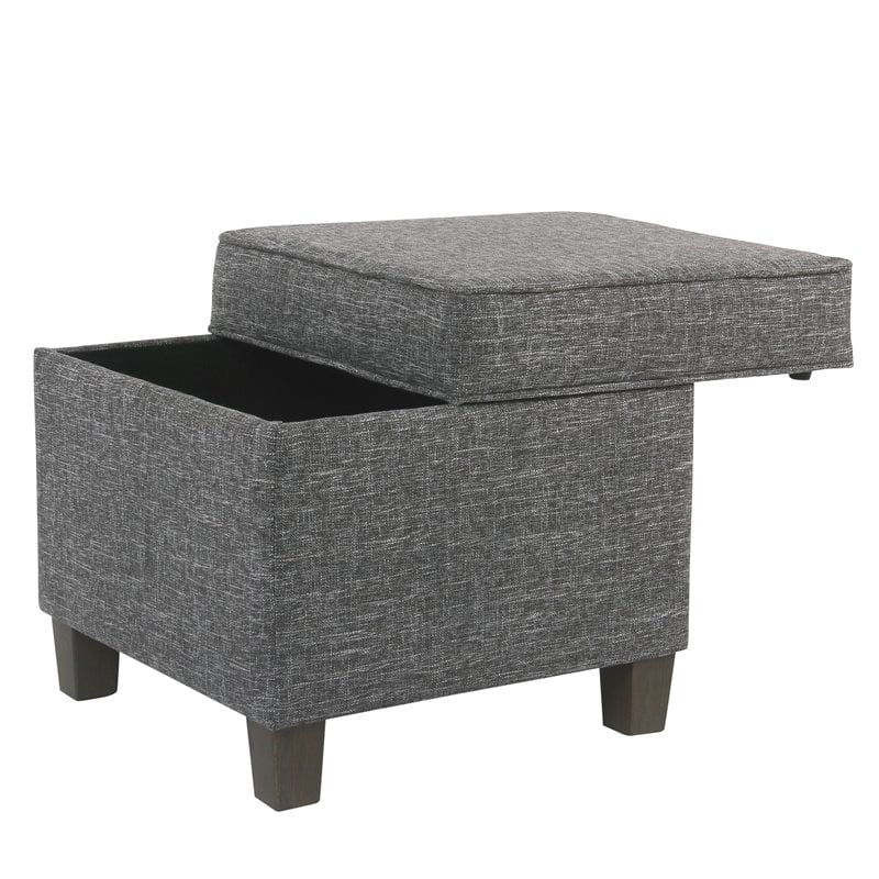 HomePop Square Transitional Wood and Fabric Lift Off Ottoman in Gray Finish