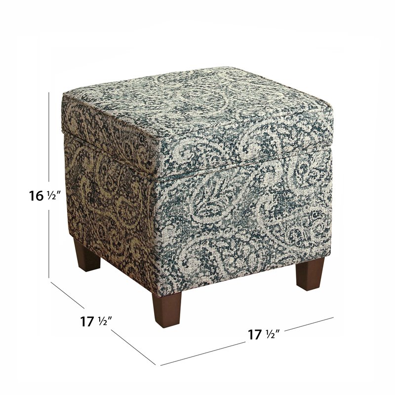 HomePop Cole Square Transitional Wood and Fabric Storage Ottoman in Blue