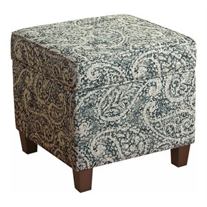 homepop cole square transitional wood and fabric storage ottoman in blue