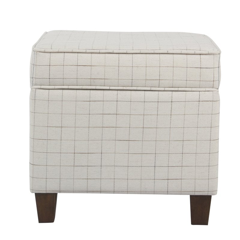 HomePop Square Transitional Fabric Windowpane Pattern Lift Off Ottoman in White