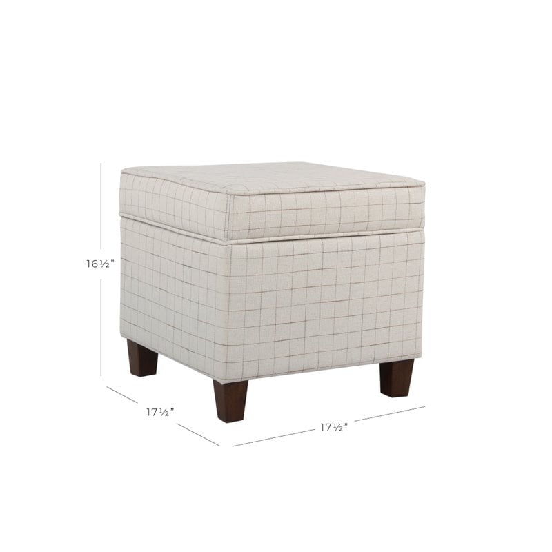 HomePop Square Transitional Fabric Windowpane Pattern Lift Off Ottoman in White