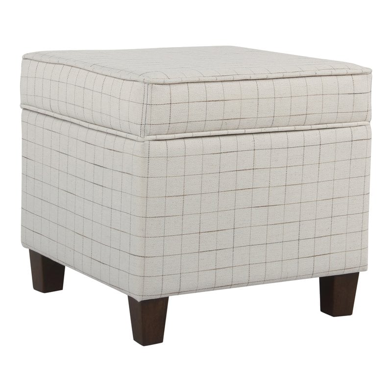 HomePop Square Transitional Fabric Windowpane Pattern Lift Off Ottoman in White