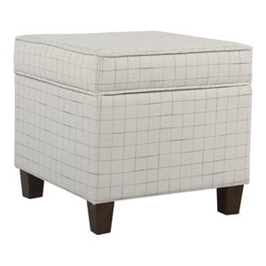 HomePop Square Transitional Fabric Windowpane Pattern Lift Off Ottoman in White