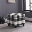 HomePop Square Wood and Cotton Plaid Pattern Ottoman with Lift Off Lid in Black