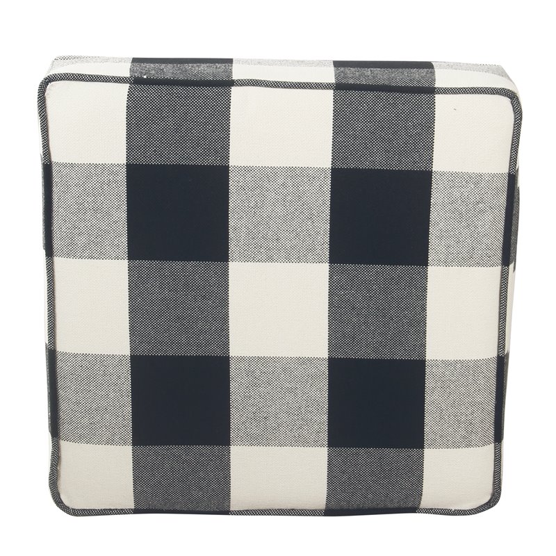 HomePop Square Wood and Cotton Plaid Pattern Ottoman with Lift Off Lid in Black