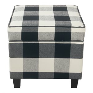 homepop square wood and cotton plaid pattern ottoman with lift off lid in black