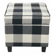 HomePop Square Wood and Cotton Plaid Pattern Ottoman with Lift Off Lid in Black