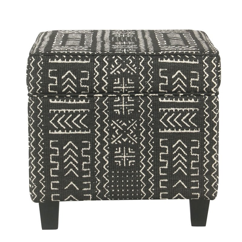 HomePop Square Transitional Wood and Fabric Ottoman with Lift Off Top in Onyx