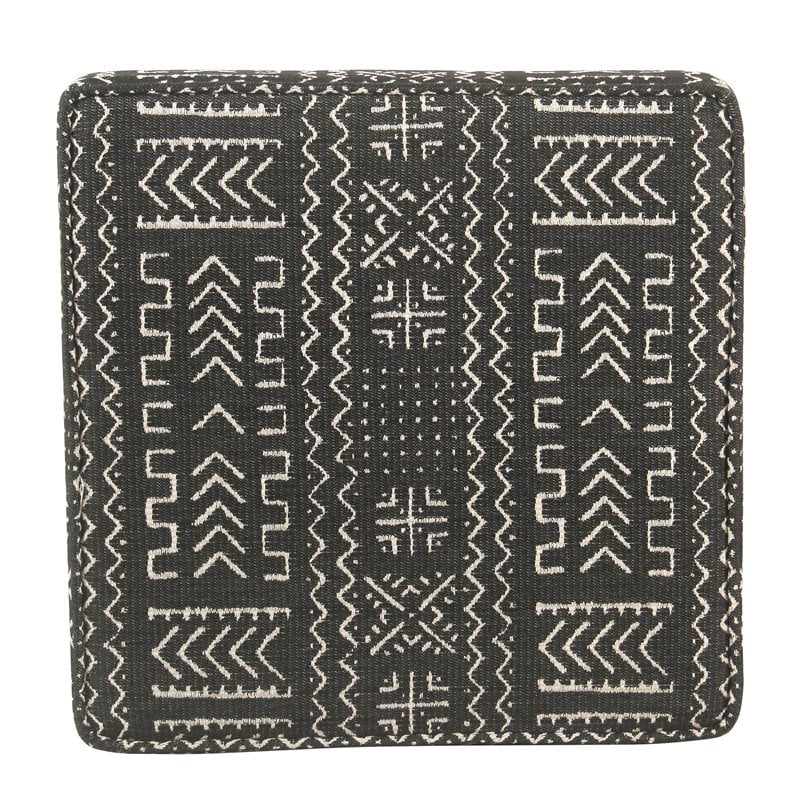 HomePop Square Transitional Wood and Fabric Ottoman with Lift Off Top in Onyx