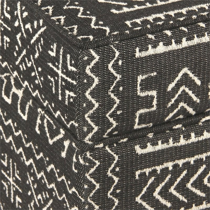 HomePop Square Transitional Wood and Fabric Ottoman with Lift Off Top in Onyx