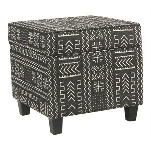 HomePop Square Transitional Wood and Fabric Ottoman with Lift Off Top in Onyx