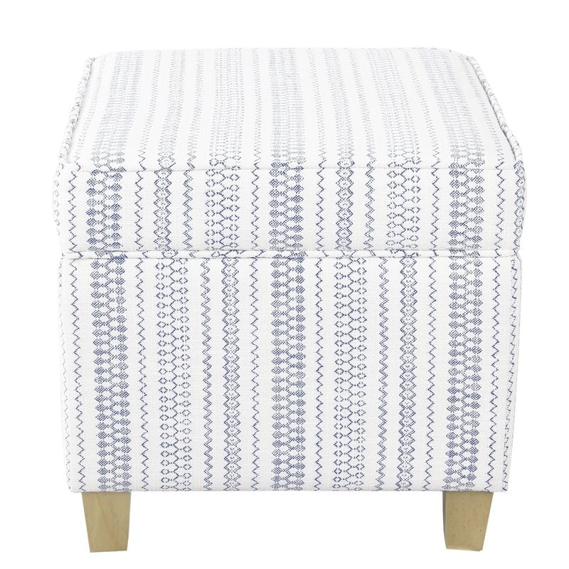 HomePop Square Transitional Wood and Fabric Ottoman with Lift Off Lid in Blue