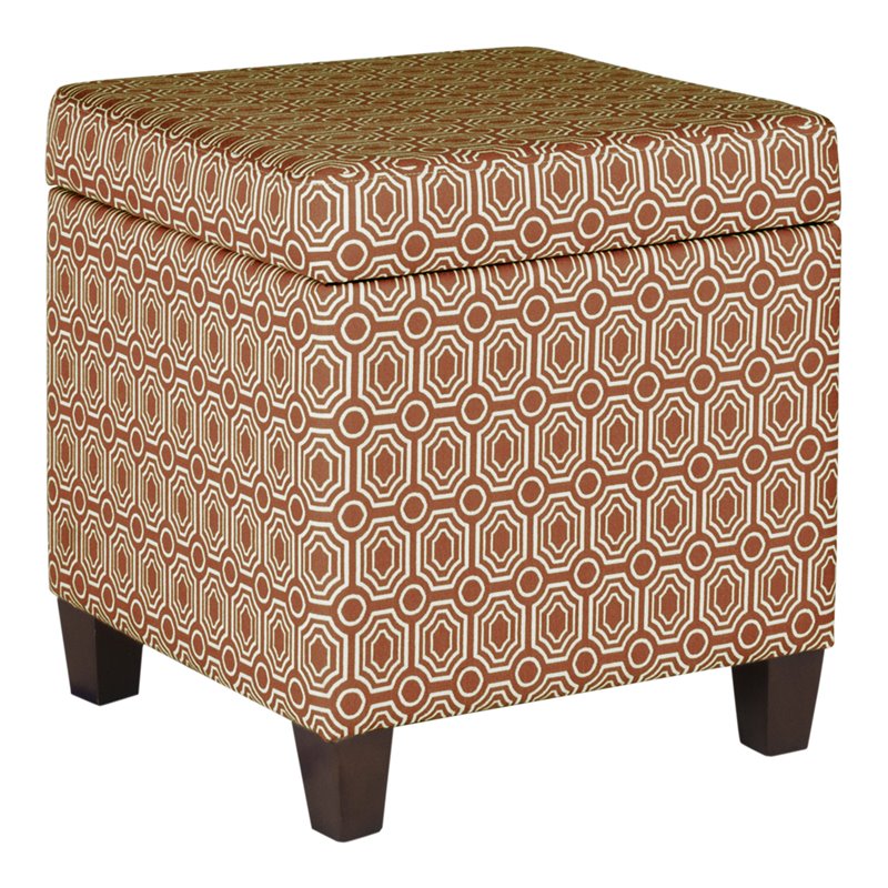 HomePop Transitional Fabric Storage Cube Ottoman in Orange Finish
