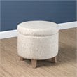 HomePop Cole Round Transitional Wood and Fabric Storage Ottoman in Cream