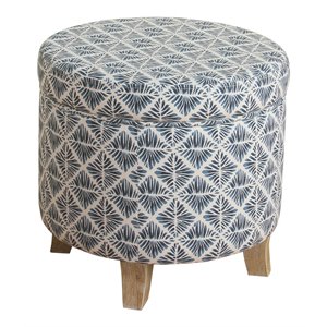 homepop cole round transitional wood and fabric storage ottoman