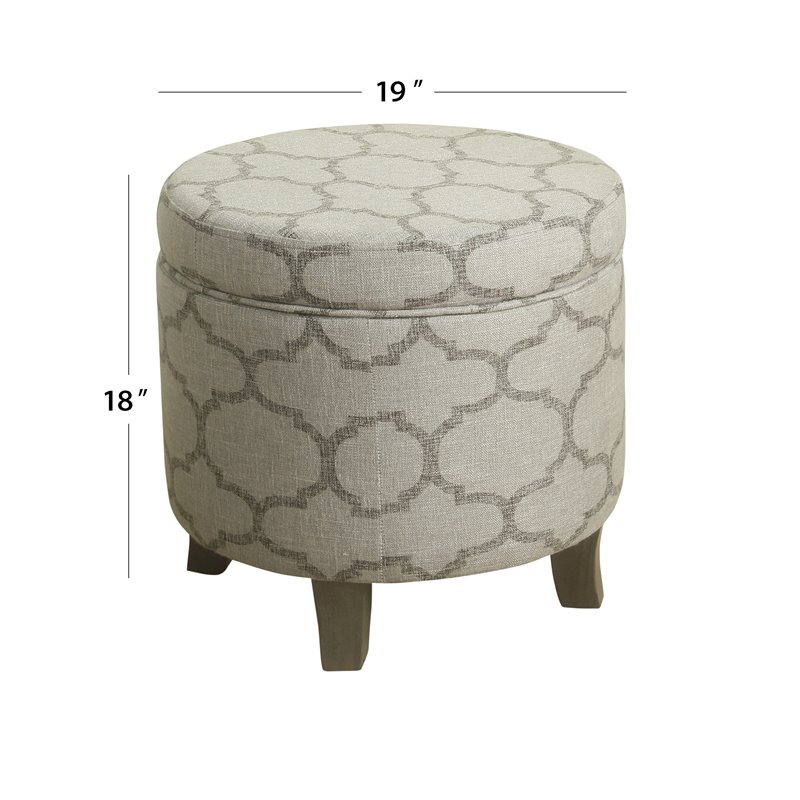 HomePop Cole Round Transitional Wood and Fabric Storage Ottoman in Brown