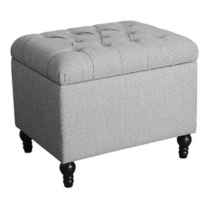 HomePop Traditional Fabric Tufted Medium Storage Ottoman in Gray