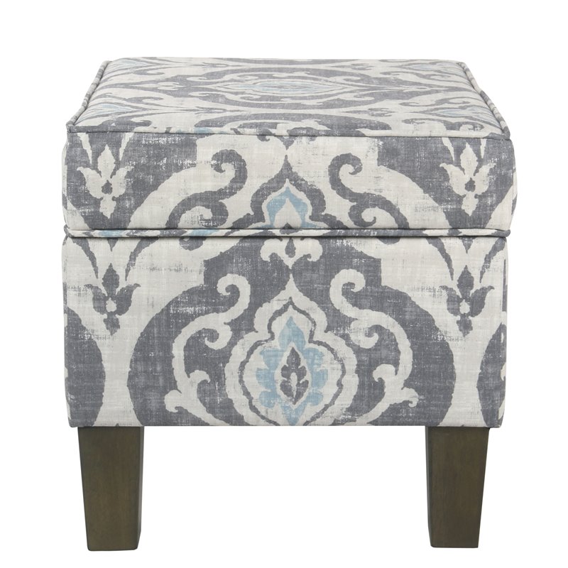 HomePop Suri Transitional Fabric Storage Ottoman with Slate Pattern in Blue