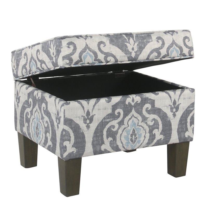 HomePop Suri Transitional Fabric Storage Ottoman with Slate Pattern in Blue