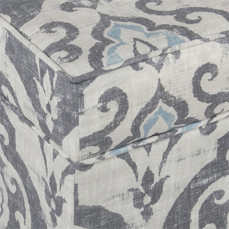 HomePop Suri Transitional Fabric Storage Ottoman with Slate Pattern in Blue