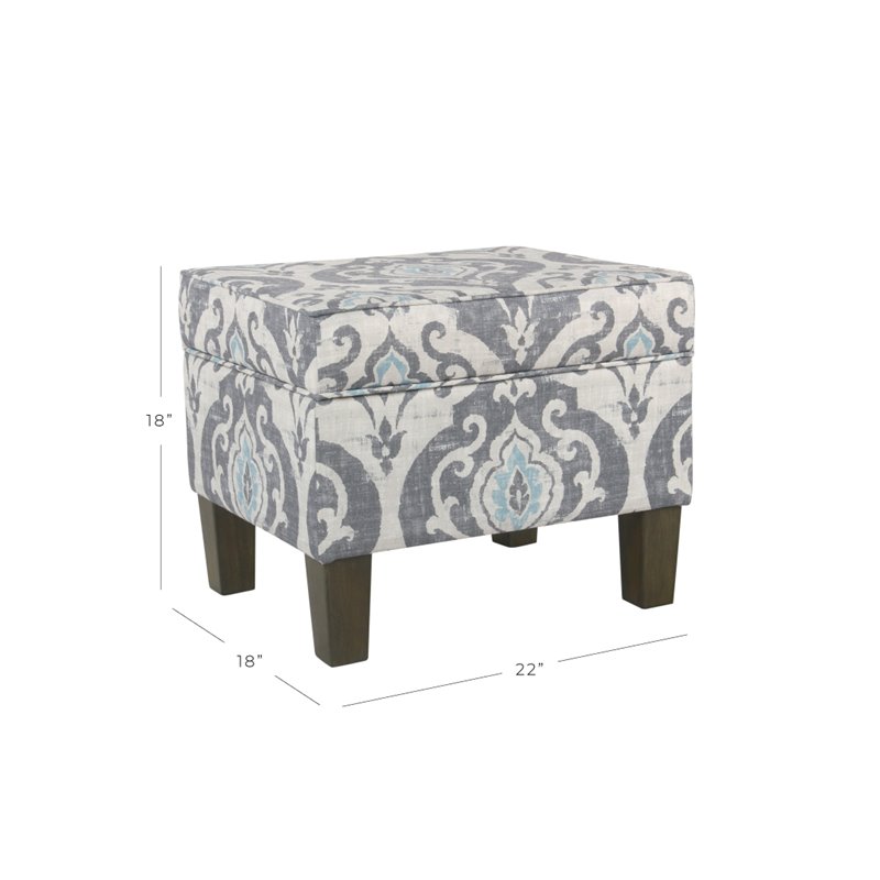 HomePop Suri Transitional Fabric Storage Ottoman with Slate Pattern in Blue