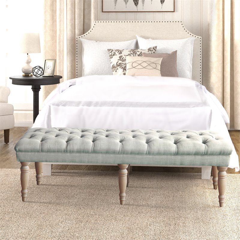 HomePop Layla Traditional Wood and Fabric Tufted Bench in Gray Finish