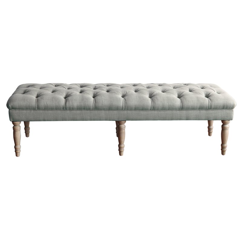 HomePop Layla Traditional Wood and Fabric Tufted Bench in Gray Finish