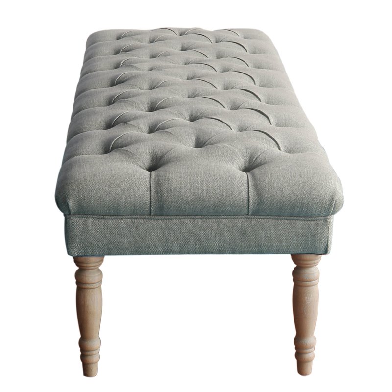 HomePop Layla Traditional Wood and Fabric Tufted Bench in Gray Finish