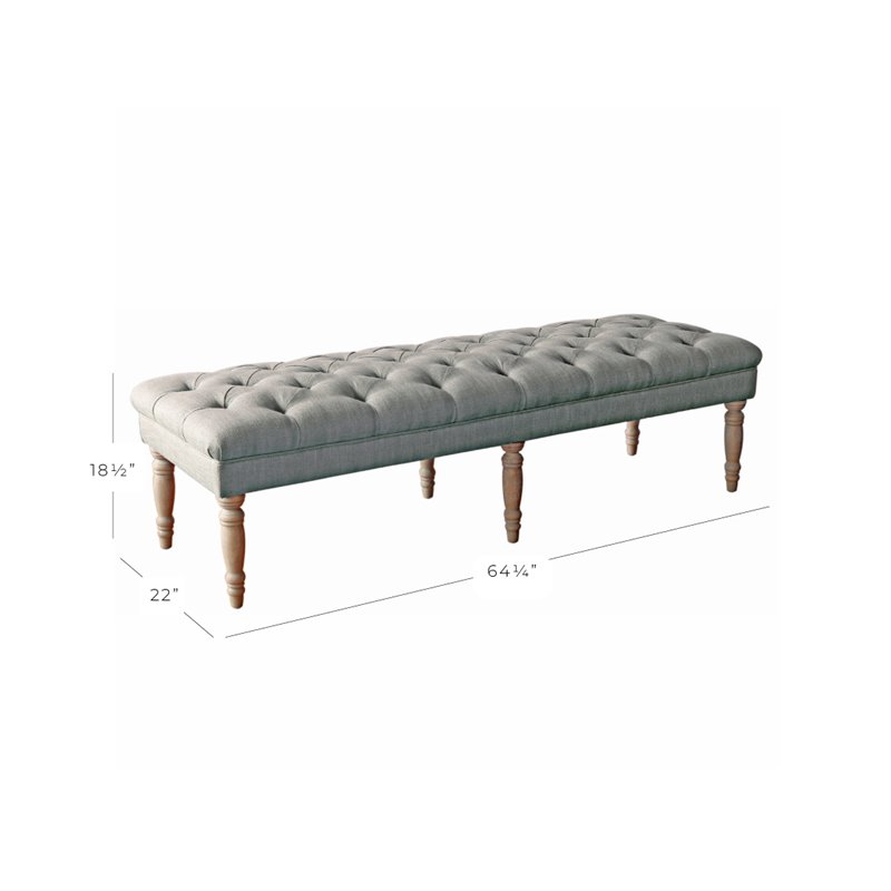 HomePop Layla Traditional Wood and Fabric Tufted Bench in Gray Finish
