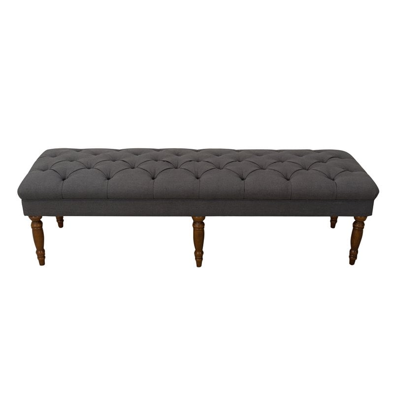 HomePop Layla Traditional Wood and Fabric Tufted Bench in Dark Charcoal Gray
